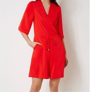 Karen Millen Wrap Front Romper Playsuit Size 4 Red Short Sleeve Tailored Chic